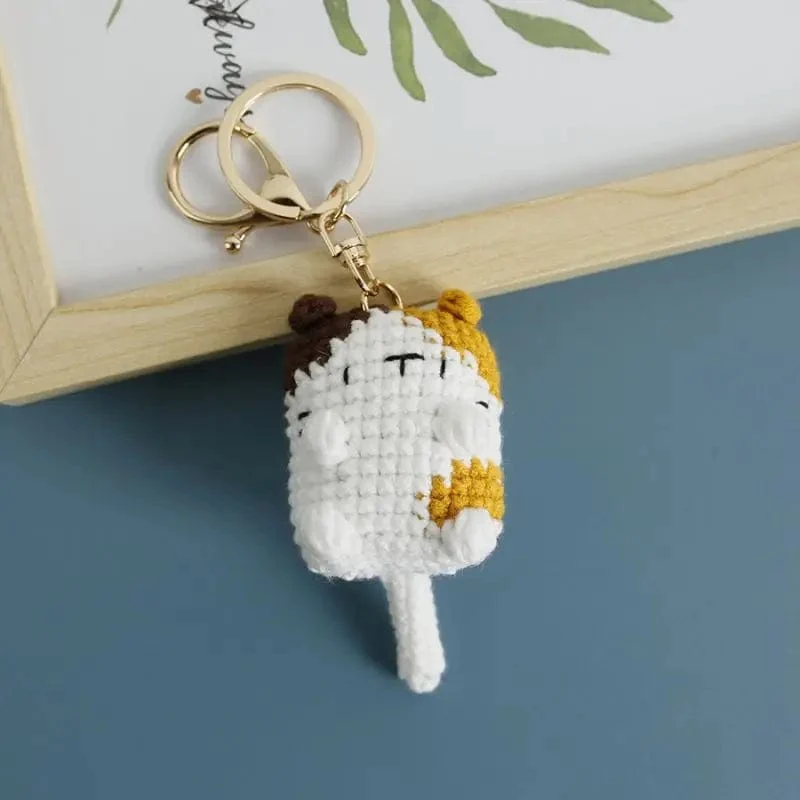 Süße Katze Häkeln Schlüsselanhänger Stricken Cartoon Katze Puppe Schlüsselanhänger für Autoschlüssel Kawaii Kleine Katze Gestrickte Schlüsselanhänger Für Tasche Anhänger Neu