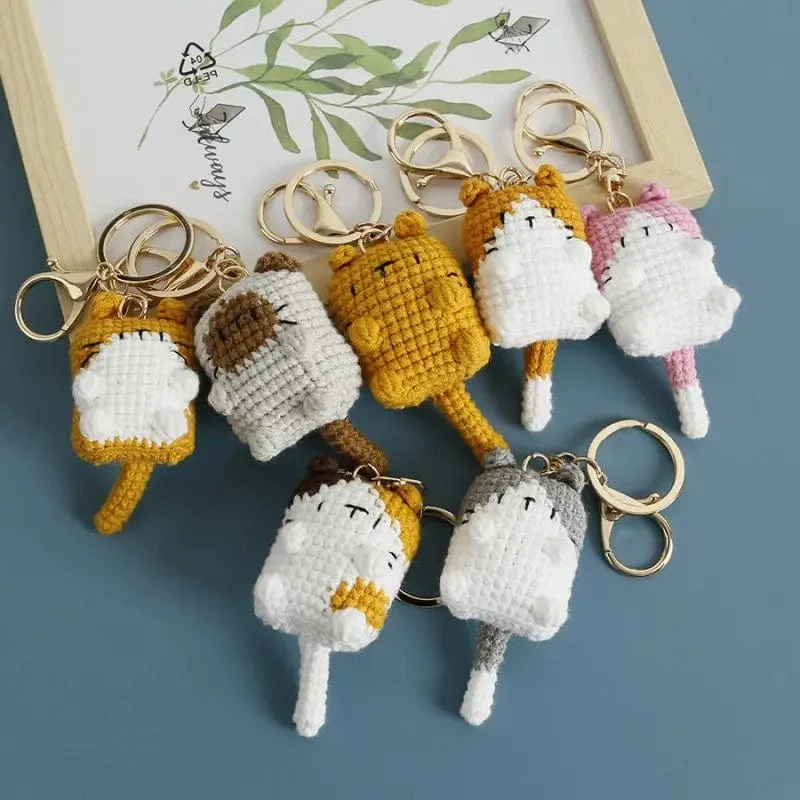 Süße Katze Häkeln Schlüsselanhänger Stricken Cartoon Katze Puppe Schlüsselanhänger für Autoschlüssel Kawaii Kleine Katze Gestrickte Schlüsselanhänger Für Tasche Anhänger Neu