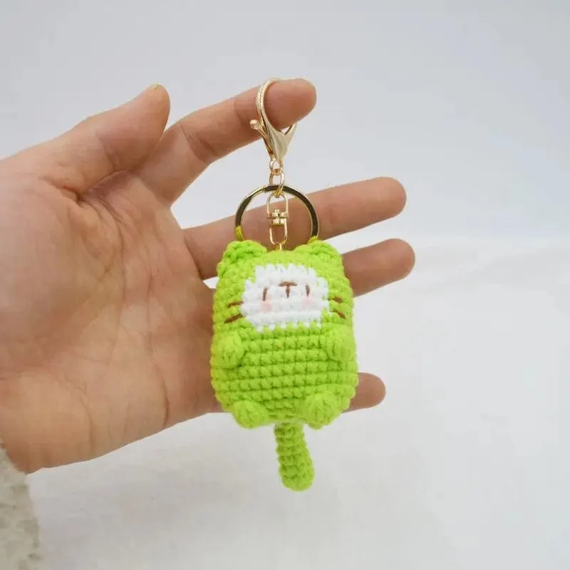 Süße Katze Häkeln Schlüsselanhänger Stricken Cartoon Katze Puppe Schlüsselanhänger für Autoschlüssel Kawaii Kleine Katze Gestrickte Schlüsselanhänger Für Tasche Anhänger Neu