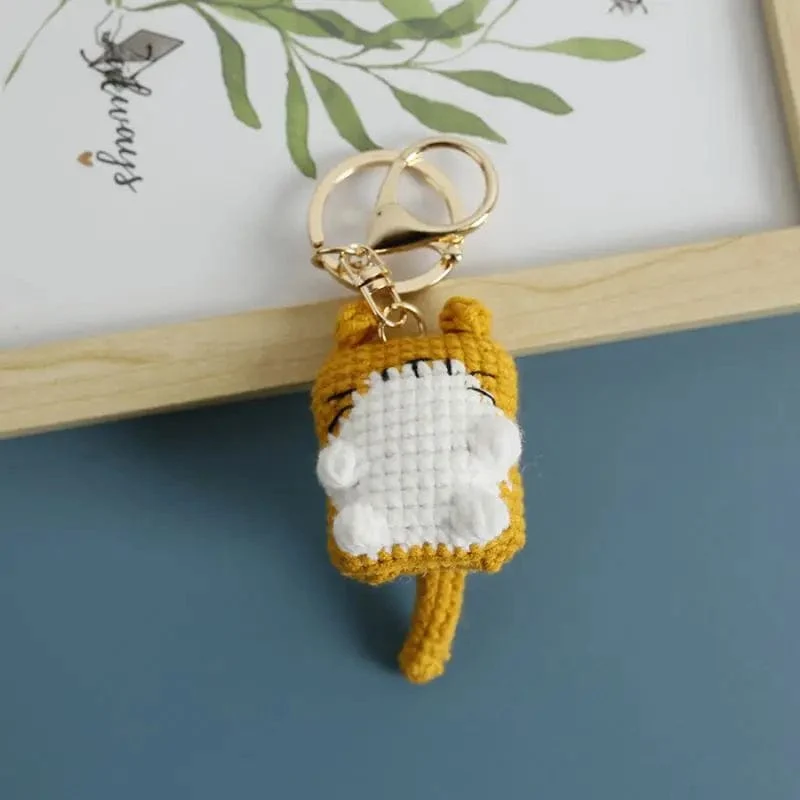 Süße Katze Häkeln Schlüsselanhänger Stricken Cartoon Katze Puppe Schlüsselanhänger für Autoschlüssel Kawaii Kleine Katze Gestrickte Schlüsselanhänger Für Tasche Anhänger Neu