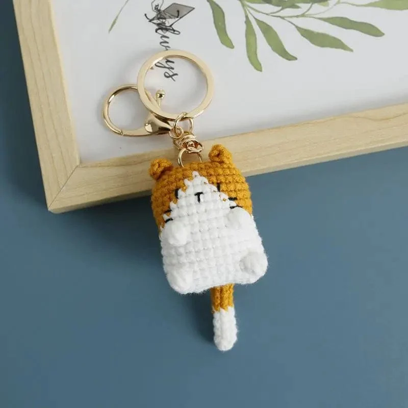 Süße Katze Häkeln Schlüsselanhänger Stricken Cartoon Katze Puppe Schlüsselanhänger für Autoschlüssel Kawaii Kleine Katze Gestrickte Schlüsselanhänger Für Tasche Anhänger Neu