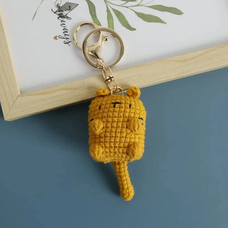 Süße Katze Häkeln Schlüsselanhänger Stricken Cartoon Katze Puppe Schlüsselanhänger für Autoschlüssel Kawaii Kleine Katze Gestrickte Schlüsselanhänger Für Tasche Anhänger Neu