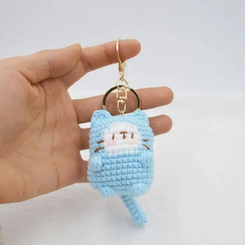 Süße Katze Häkeln Schlüsselanhänger Stricken Cartoon Katze Puppe Schlüsselanhänger für Autoschlüssel Kawaii Kleine Katze Gestrickte Schlüsselanhänger Für Tasche Anhänger Neu