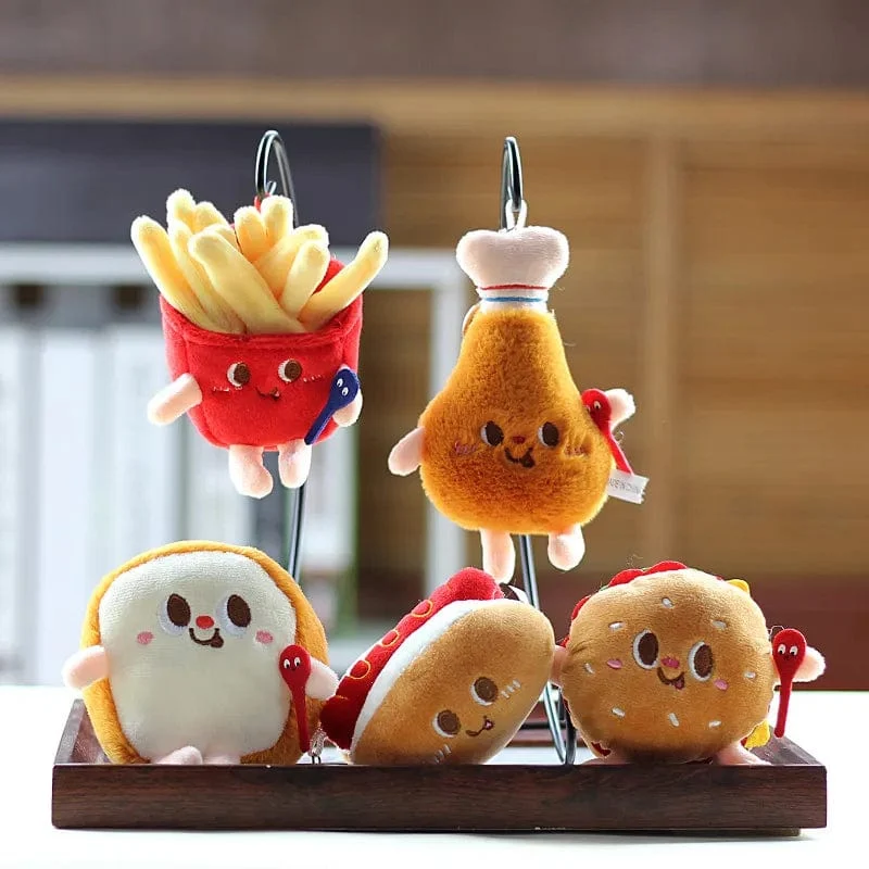 Hamburg Hot Dog Pommes Brot Drumsticks Plüsch Anhänger Schlüsselanhänger Kreative Cartoon Tasche Dekoration Auto Schlüssel Zubehör Für Mädchen Geschenk
