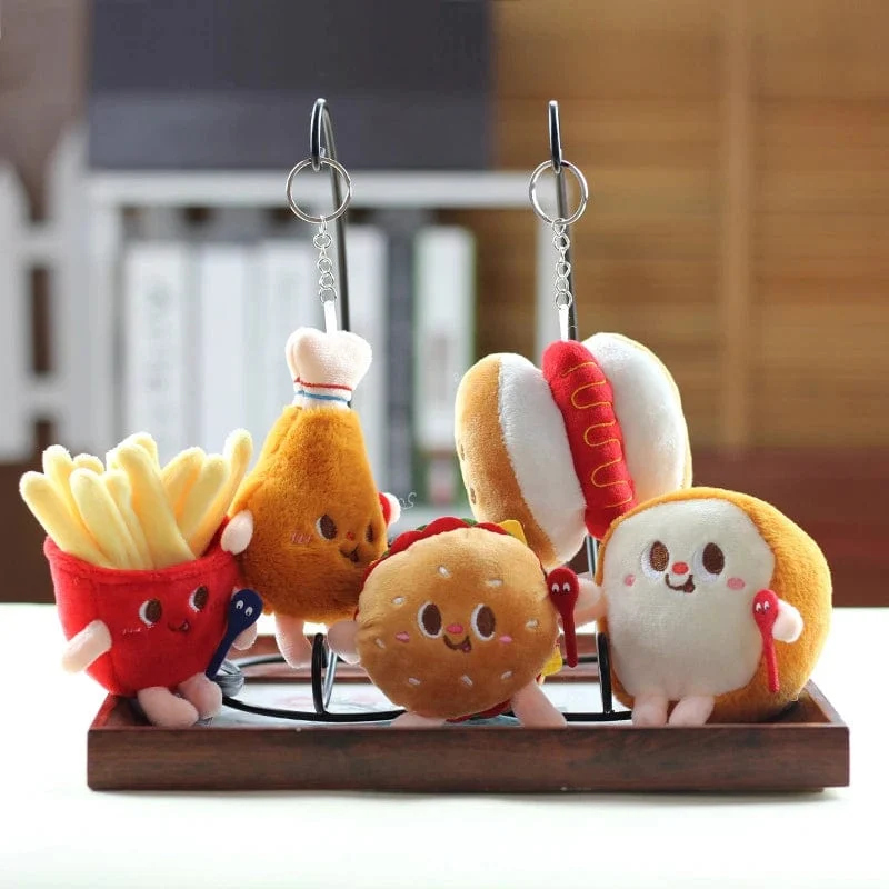 Hamburg Hot Dog Pommes Brot Drumsticks Plüsch Anhänger Schlüsselanhänger Kreative Cartoon Tasche Dekoration Auto Schlüssel Zubehör Für Mädchen Geschenk