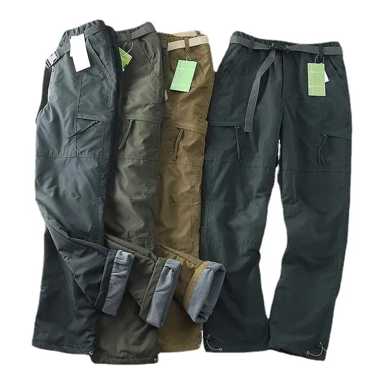 Camping-Jagdausrüstungshose Deutschland Winddichte wasserdichte Plüsch-Softshell-Hose Outdoor-Männer Straight Multi Bag Overalls