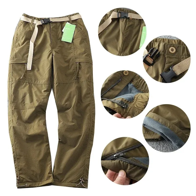 Camping-Jagdausrüstungshose Deutschland Winddichte wasserdichte Plüsch-Softshell-Hose Outdoor-Männer Straight Multi Bag Overalls