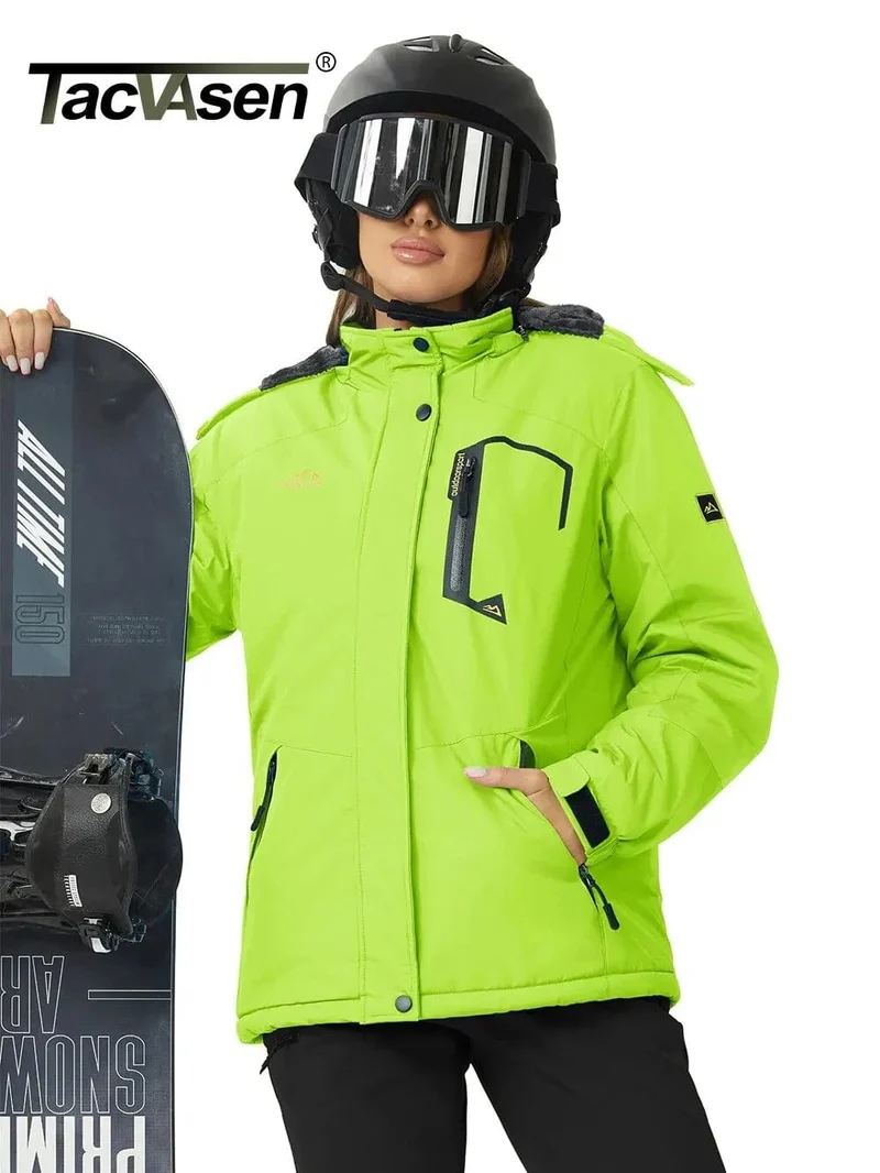TACVASEN Winter Warme Jacken Damen Skijacke Stilvolle Camping Wandern Outdoor Abenteuer Snowboard Jacken Mäntel Windjacke