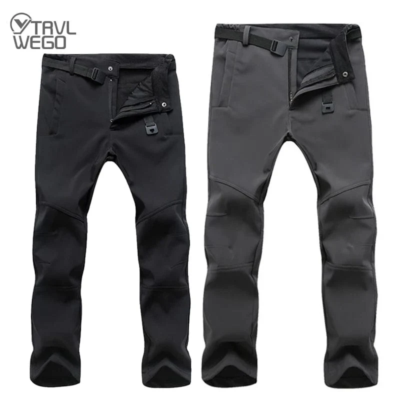 TRVLWEGO Warme Winter Herren Softshellhose Reise Wasserdichte Outdoor Camping & Wanderhose Fleece Winddichte Skihose