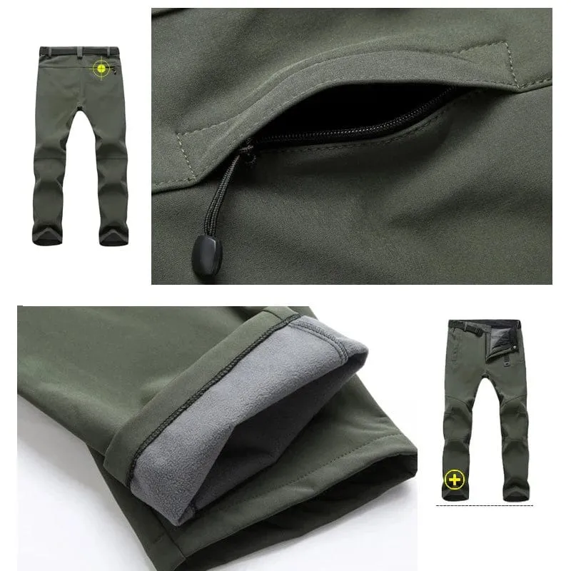 TRVLWEGO Warme Winter Herren Softshellhose Reise Wasserdichte Outdoor Camping & Wanderhose Fleece Winddichte Skihose