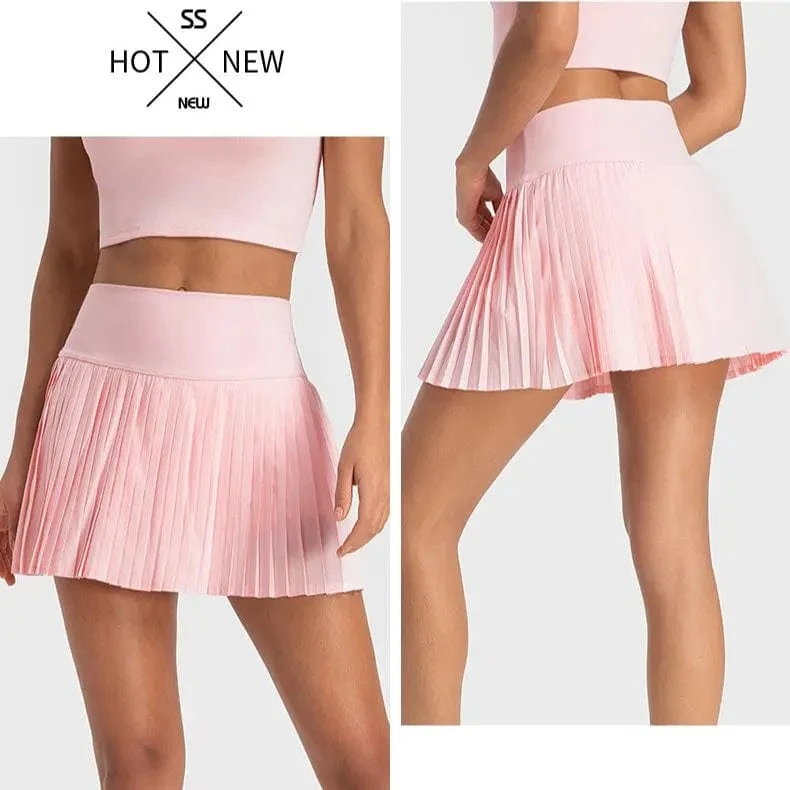 Damen Sport Tennis Röcke Hohe Taille Strumpfhosen Yoga Tennis Shorts Kleid Mit Taschen Plissee Tasche Rock Anti-Auspuff Schnell Trocknend