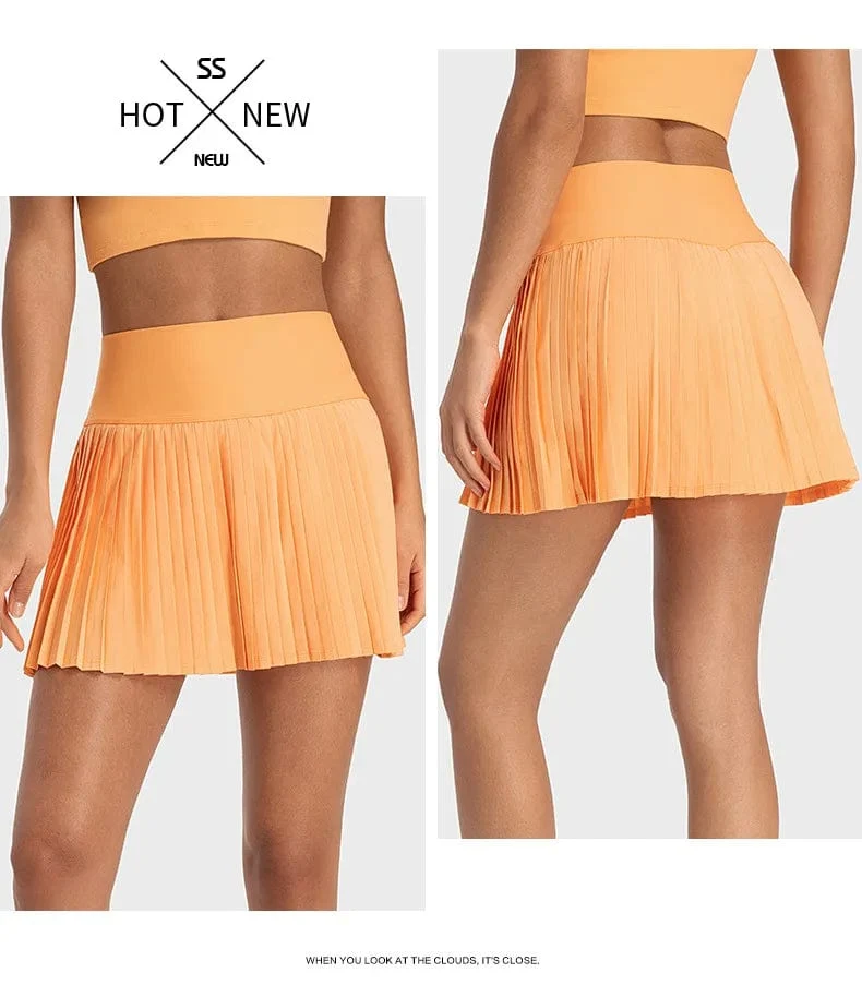 Damen Sport Tennis Röcke Hohe Taille Strumpfhosen Yoga Tennis Shorts Kleid Mit Taschen Plissee Tasche Rock Anti-Auspuff Schnell Trocknend