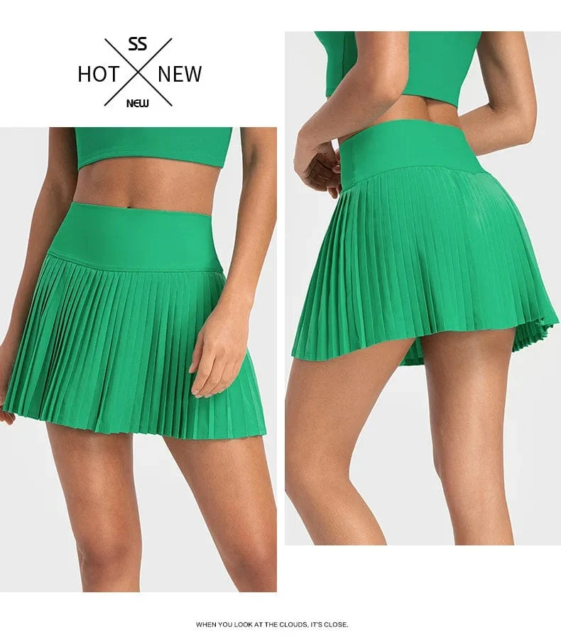 Damen Sport Tennis Röcke Hohe Taille Strumpfhosen Yoga Tennis Shorts Kleid Mit Taschen Plissee Tasche Rock Anti-Auspuff Schnell Trocknend