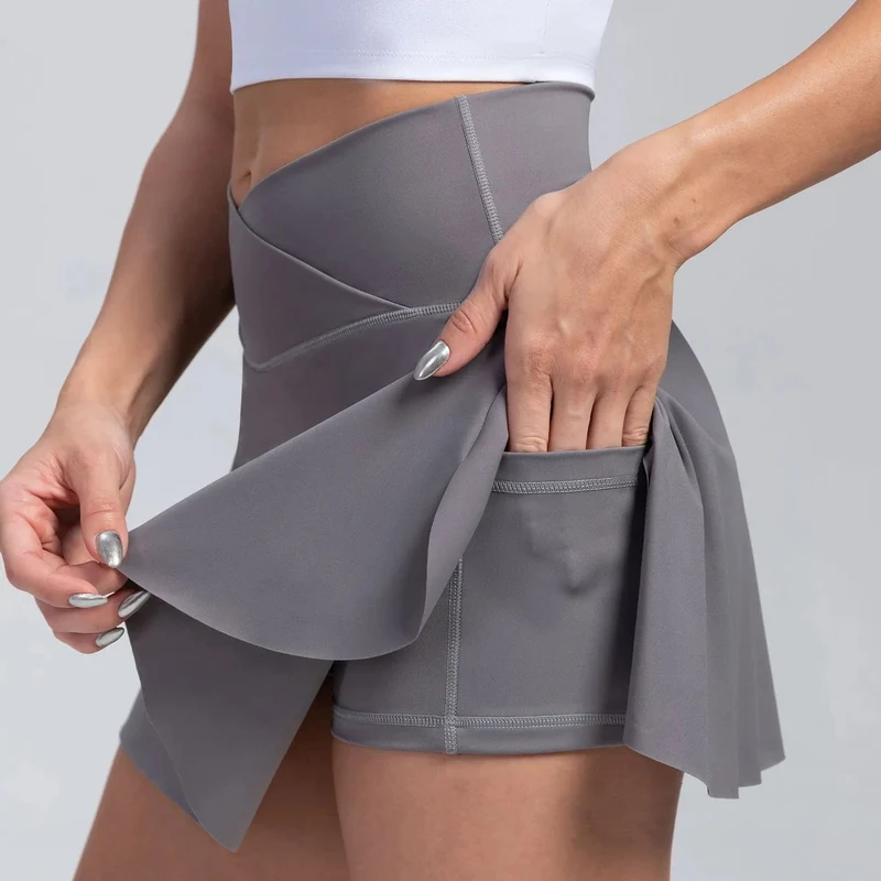 Plissierter Tennisrock für Damen mit Taschen, Shorts, Sportröcke, Crossover, hoch tailliert, sportlicher Golf-Skort, Workout-Sportröcke