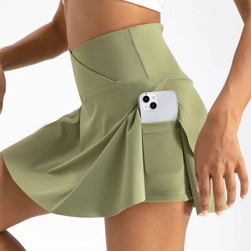 Plissierter Tennisrock für Damen mit Taschen, Shorts, Sportröcke, Crossover, hoch tailliert, sportlicher Golf-Skort, Workout-Sportröcke
