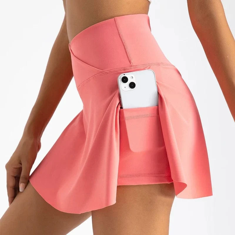Plissierter Tennisrock für Damen mit Taschen, Shorts, Sportröcke, Crossover, hoch tailliert, sportlicher Golf-Skort, Workout-Sportröcke