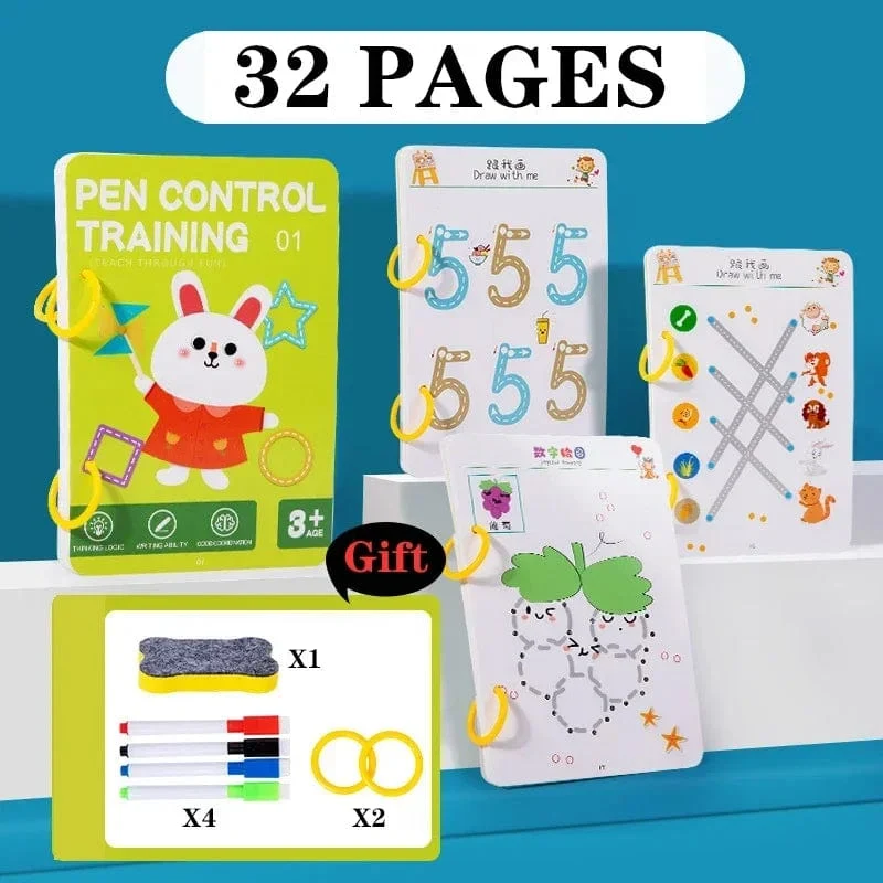 Magisches Nachzeichnen-Arbeitsbuch, Kontroll-Trainingsbuch, wiederverwendbares Zauberübungsheft, Montessori-Zeichenunterricht für Kinder