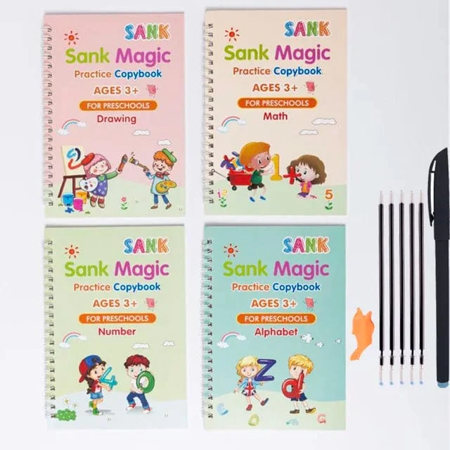 4 bücher Magisches Schreibheft in spanischer Kalligraphie-Notizbuch Montessori, wiederverwendbar, pädagogisches Kalligraphie-Schreiben, Übung