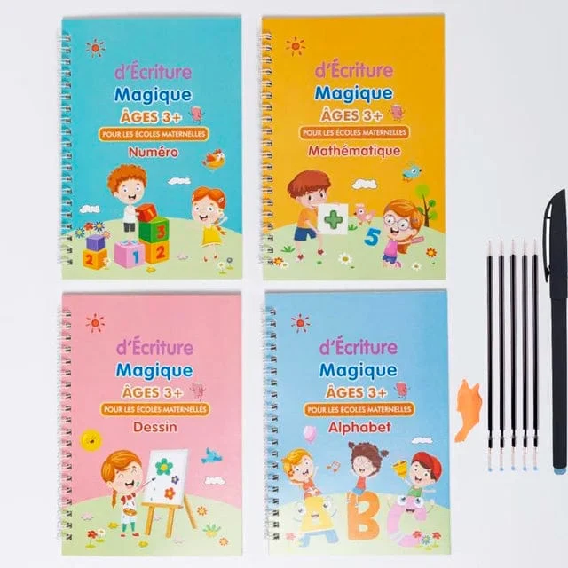 4 bücher Magisches Schreibheft in spanischer Kalligraphie-Notizbuch Montessori, wiederverwendbar, pädagogisches Kalligraphie-Schreiben, Übung