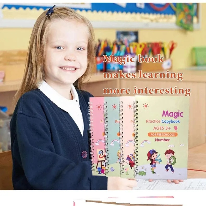 4 bücher Magisches Schreibheft in spanischer Kalligraphie-Notizbuch Montessori, wiederverwendbar, pädagogisches Kalligraphie-Schreiben, Übung
