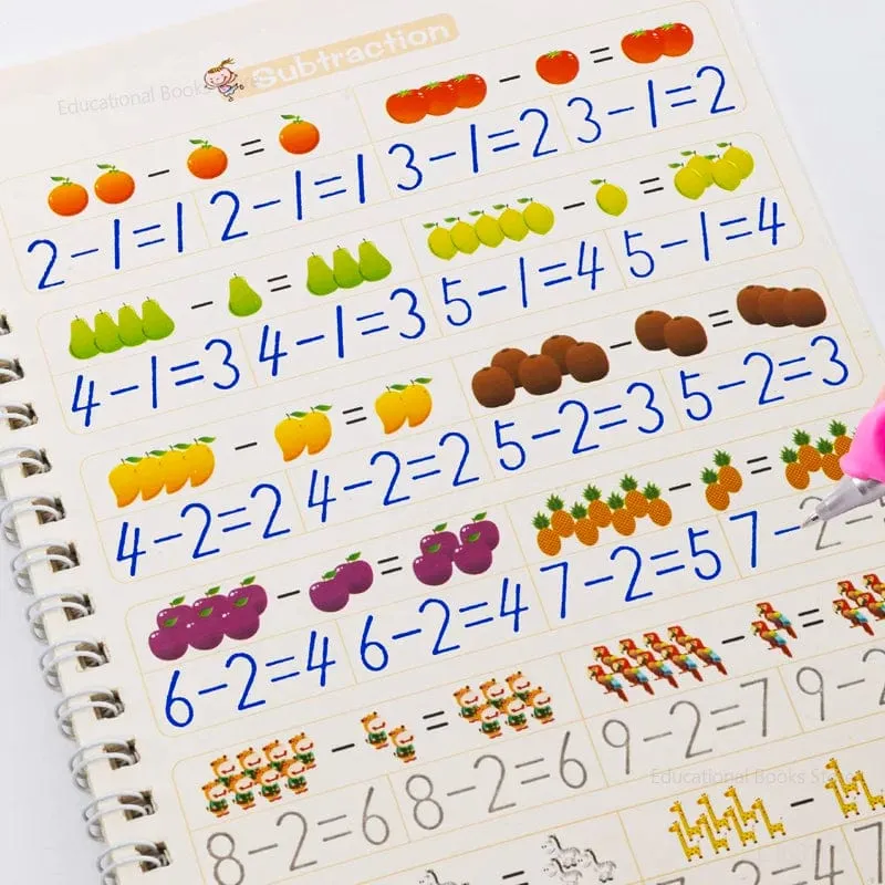 4 bücher Magisches Schreibheft in spanischer Kalligraphie-Notizbuch Montessori, wiederverwendbar, pädagogisches Kalligraphie-Schreiben, Übung