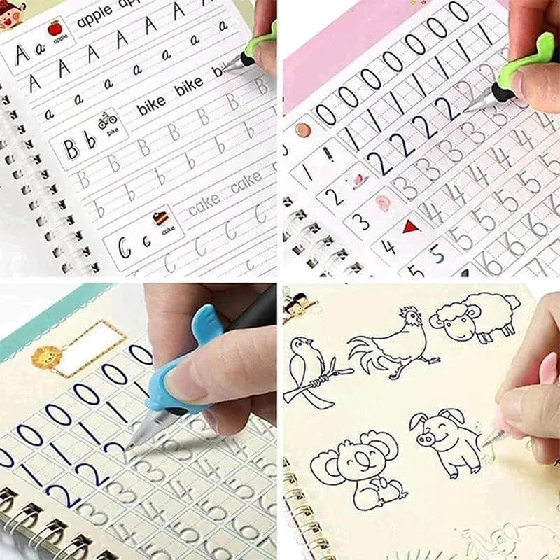 4 bücher Magisches Schreibheft in spanischer Kalligraphie-Notizbuch Montessori, wiederverwendbar, pädagogisches Kalligraphie-Schreiben, Übung
