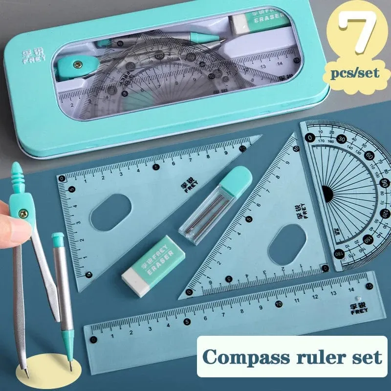 7 Teile/los Lineal Set Kawaii Geometrische Zeichnung Radiergummi Kit Zurück Zu Schule Mathematik Kompass Set Büro Schule Liefert 2022 Schreibwaren