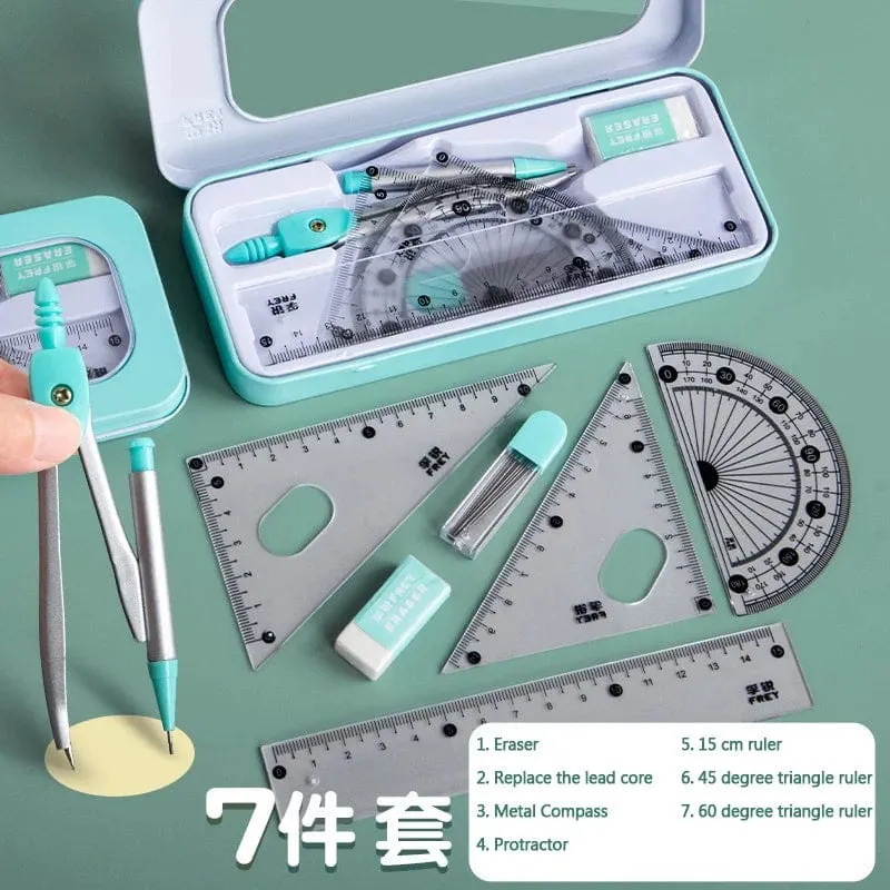 7 Teile/los Lineal Set Kawaii Geometrische Zeichnung Radiergummi Kit Zurück Zu Schule Mathematik Kompass Set Büro Schule Liefert 2022 Schreibwaren