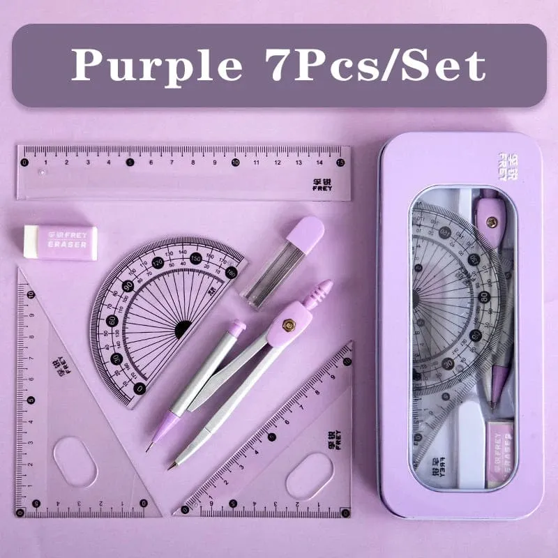 7 Teile/los Lineal Set Kawaii Geometrische Zeichnung Radiergummi Kit Zurück Zu Schule Mathematik Kompass Set Büro Schule Liefert 2022 Schreibwaren