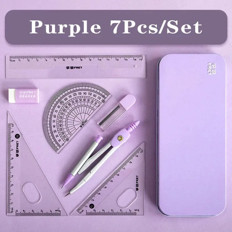 7 Teile/los Lineal Set Kawaii Geometrische Zeichnung Radiergummi Kit Zurück Zu Schule Mathematik Kompass Set Büro Schule Liefert 2022 Schreibwaren