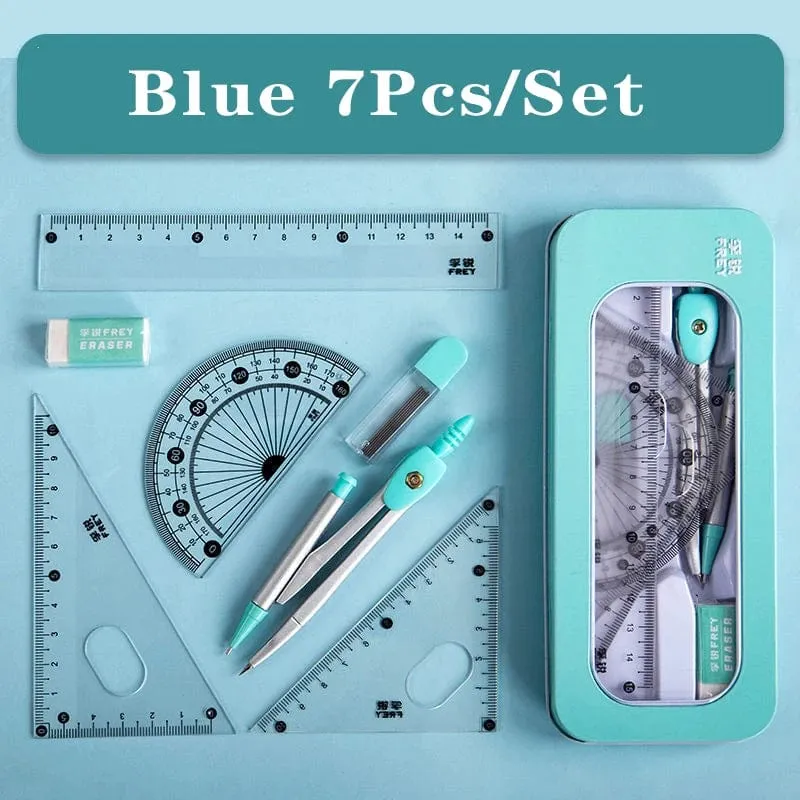 7 Teile/los Lineal Set Kawaii Geometrische Zeichnung Radiergummi Kit Zurück Zu Schule Mathematik Kompass Set Büro Schule Liefert 2022 Schreibwaren