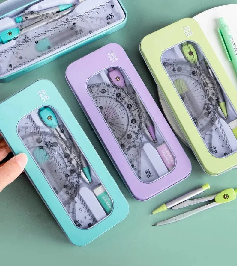 7 Teile/los Lineal Set Kawaii Geometrische Zeichnung Radiergummi Kit Zurück Zu Schule Mathematik Kompass Set Büro Schule Liefert 2022 Schreibwaren