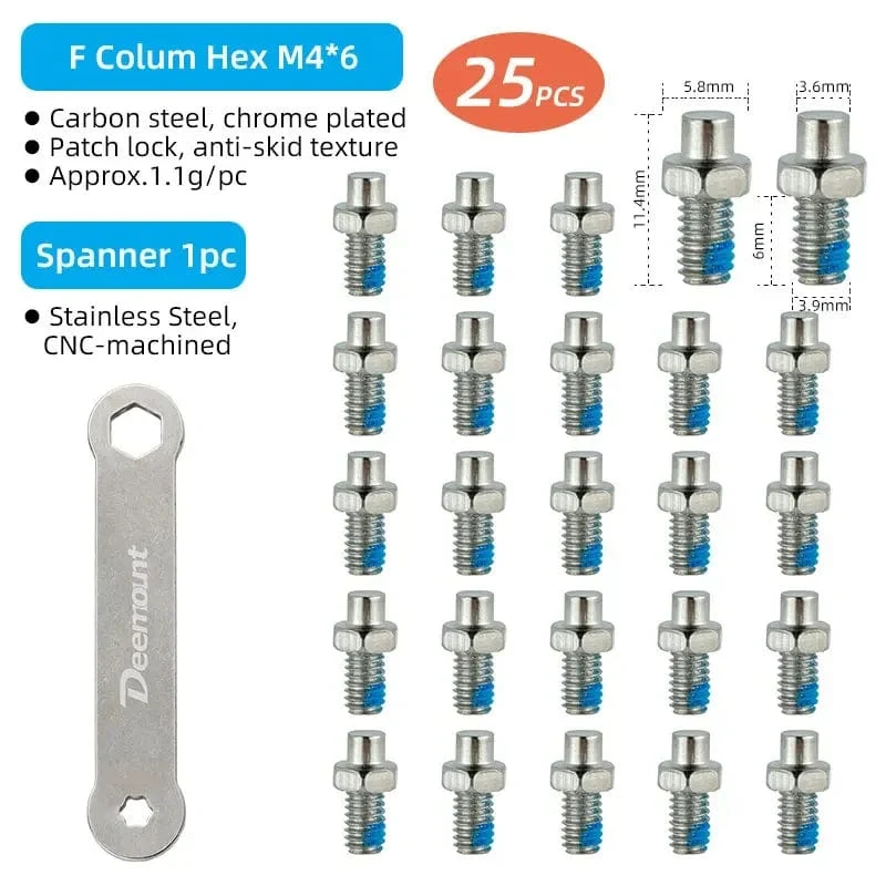 Fahrradpedalspikes, 25 Stück, rutschfeste Stahlbolzen, M4-Gewindebolzen, Stiftnägel für Fahrradpedale, Fahrradzubehör