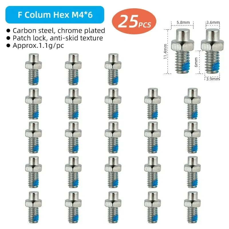 Fahrradpedalspikes, 25 Stück, rutschfeste Stahlbolzen, M4-Gewindebolzen, Stiftnägel für Fahrradpedale, Fahrradzubehör