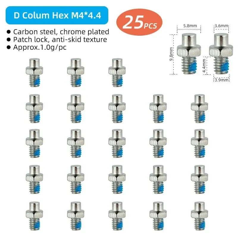 Fahrradpedalspikes, 25 Stück, rutschfeste Stahlbolzen, M4-Gewindebolzen, Stiftnägel für Fahrradpedale, Fahrradzubehör