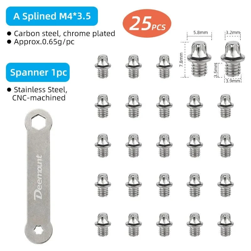 Fahrradpedalspikes, 25 Stück, rutschfeste Stahlbolzen, M4-Gewindebolzen, Stiftnägel für Fahrradpedale, Fahrradzubehör