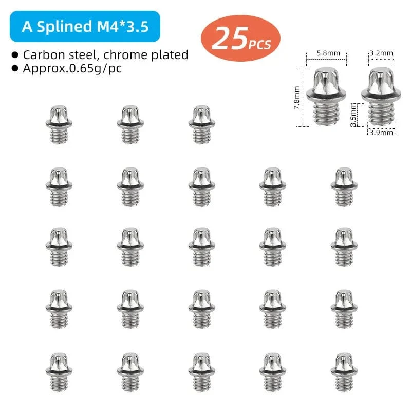 Fahrradpedalspikes, 25 Stück, rutschfeste Stahlbolzen, M4-Gewindebolzen, Stiftnägel für Fahrradpedale, Fahrradzubehör