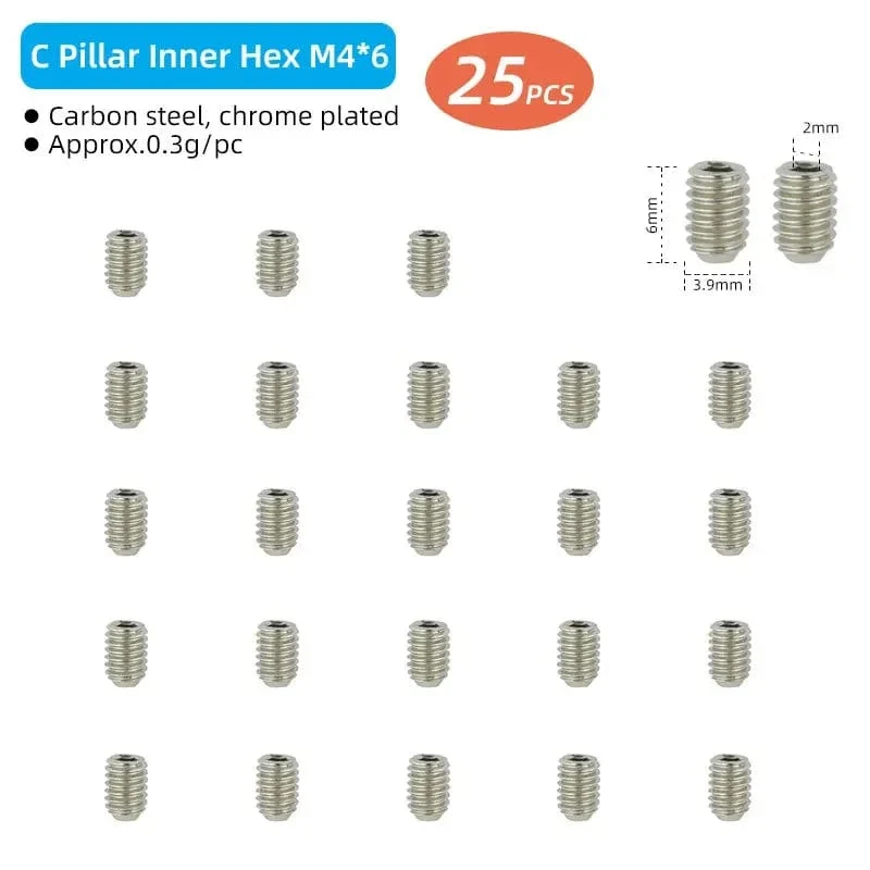 Fahrradpedalspikes, 25 Stück, rutschfeste Stahlbolzen, M4-Gewindebolzen, Stiftnägel für Fahrradpedale, Fahrradzubehör