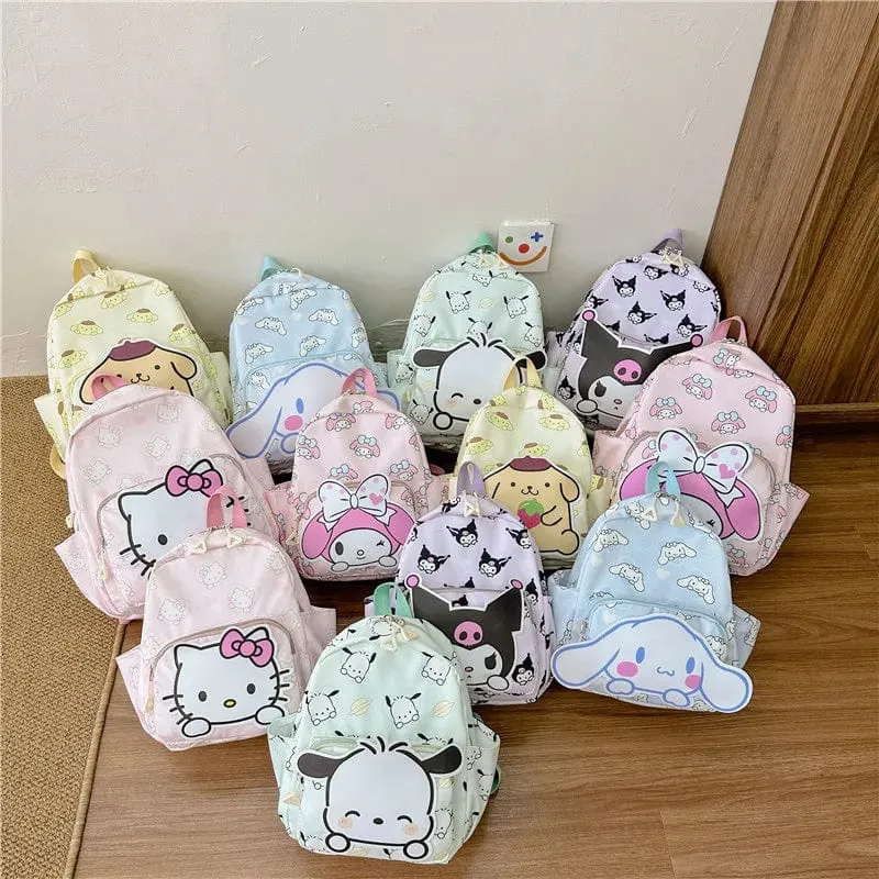 Sanrio Kinder Schulrucksack Hello Kitty Kuromi Cinnamoroll bedrucktes Oxford-Gewebe Kindergarten Mädchen Rucksack Schulbedarf