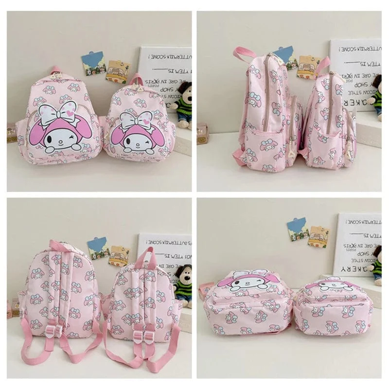 Sanrio Kinder Schulrucksack Hello Kitty Kuromi Cinnamoroll bedrucktes Oxford-Gewebe Kindergarten Mädchen Rucksack Schulbedarf