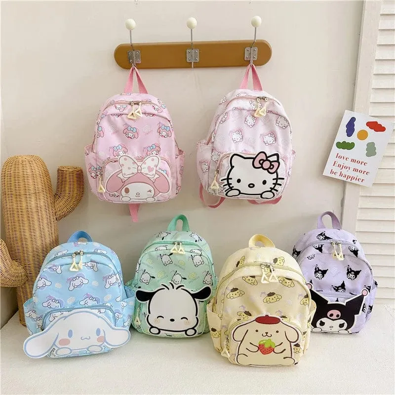 Sanrio Kinder Schulrucksack Hello Kitty Kuromi Cinnamoroll bedrucktes Oxford-Gewebe Kindergarten Mädchen Rucksack Schulbedarf