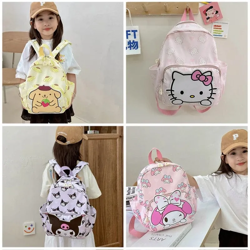 Sanrio Kinder Schulrucksack Hello Kitty Kuromi Cinnamoroll bedrucktes Oxford-Gewebe Kindergarten Mädchen Rucksack Schulbedarf