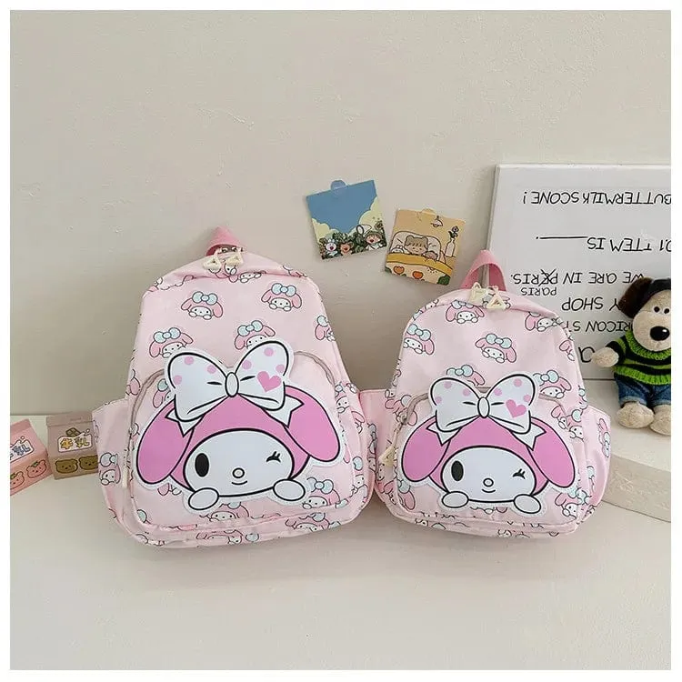 Sanrio Kinder Schulrucksack Hello Kitty Kuromi Cinnamoroll bedrucktes Oxford-Gewebe Kindergarten Mädchen Rucksack Schulbedarf