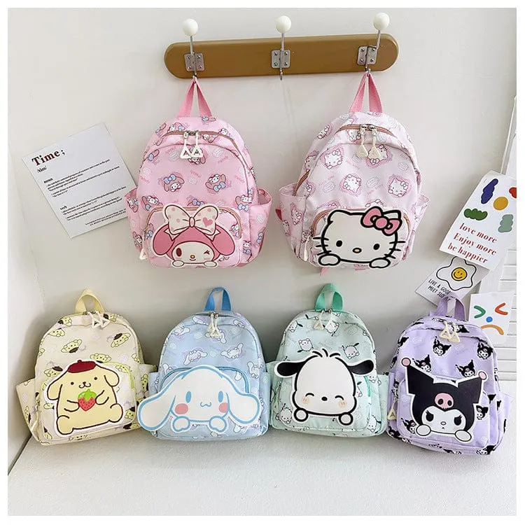 Sanrio Kinder Schulrucksack Hello Kitty Kuromi Cinnamoroll bedrucktes Oxford-Gewebe Kindergarten Mädchen Rucksack Schulbedarf