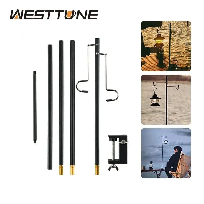 WESTTUNE 4-teiliger Camping-Laternenständer aus Aluminiumlegierung, abnehmbarer Lampenmast, tragbarer Außenlichthalter, zusammenklappbarer Lampenaufhänger