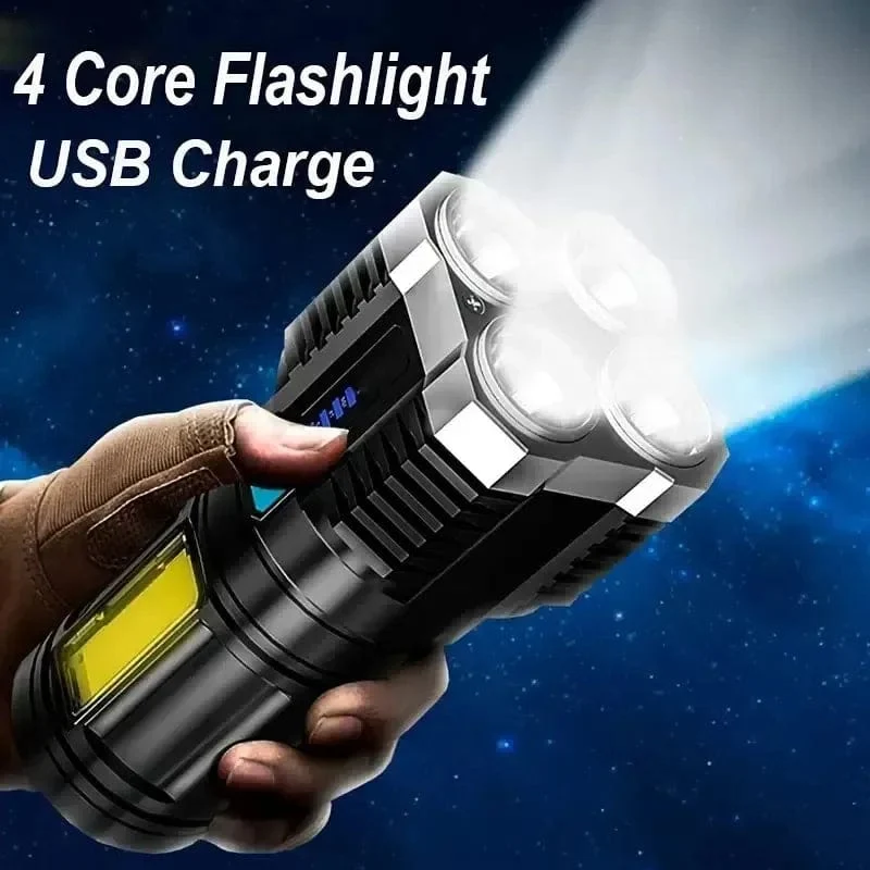 Starkes Licht LED-Taschenlampe Camping-Taschenlampe mit 4 Lampen und COB-Seitenlichtern für den Außenbereich, wiederaufladbar über USB, tragbare Handlaterne