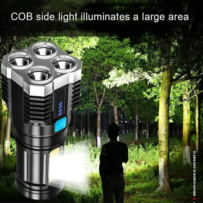 Starkes Licht LED-Taschenlampe Camping-Taschenlampe mit 4 Lampen und COB-Seitenlichtern für den Außenbereich, wiederaufladbar über USB, tragbare Handlaterne