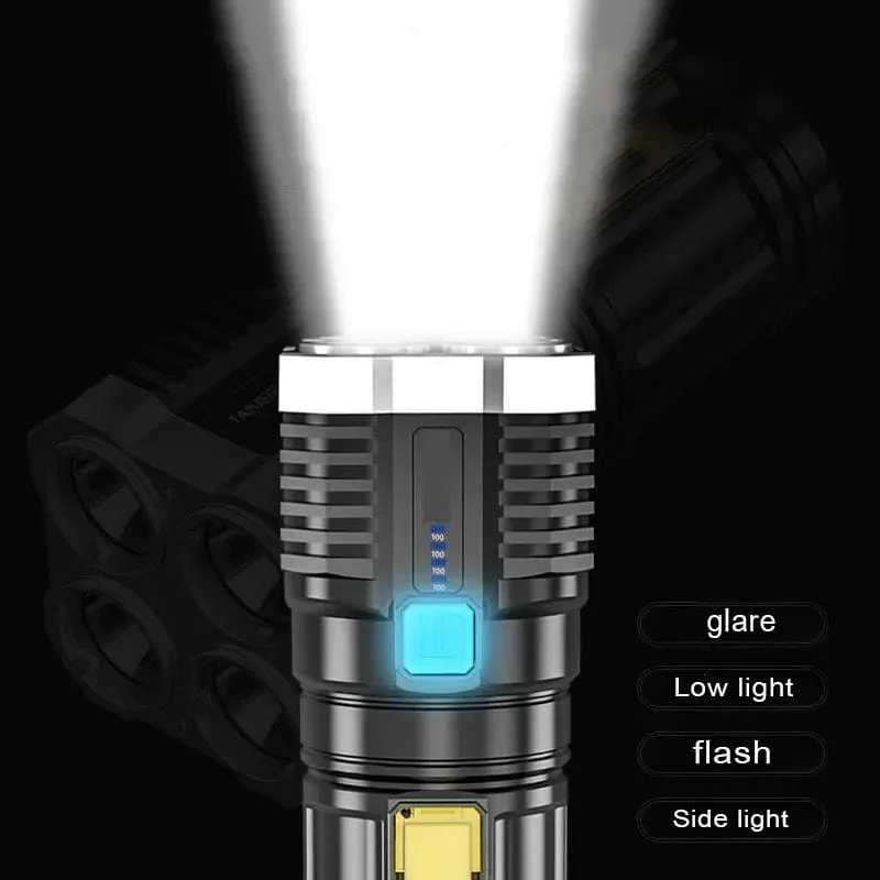 Starkes Licht LED-Taschenlampe Camping-Taschenlampe mit 4 Lampen und COB-Seitenlichtern für den Außenbereich, wiederaufladbar über USB, tragbare Handlaterne