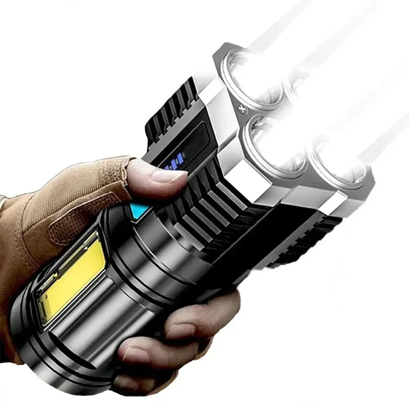Starkes Licht LED-Taschenlampe Camping-Taschenlampe mit 4 Lampen und COB-Seitenlichtern für den Außenbereich, wiederaufladbar über USB, tragbare Handlaterne