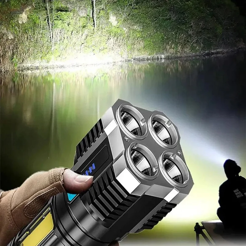Starkes Licht LED-Taschenlampe Camping-Taschenlampe mit 4 Lampen und COB-Seitenlichtern für den Außenbereich, wiederaufladbar über USB, tragbare Handlaterne